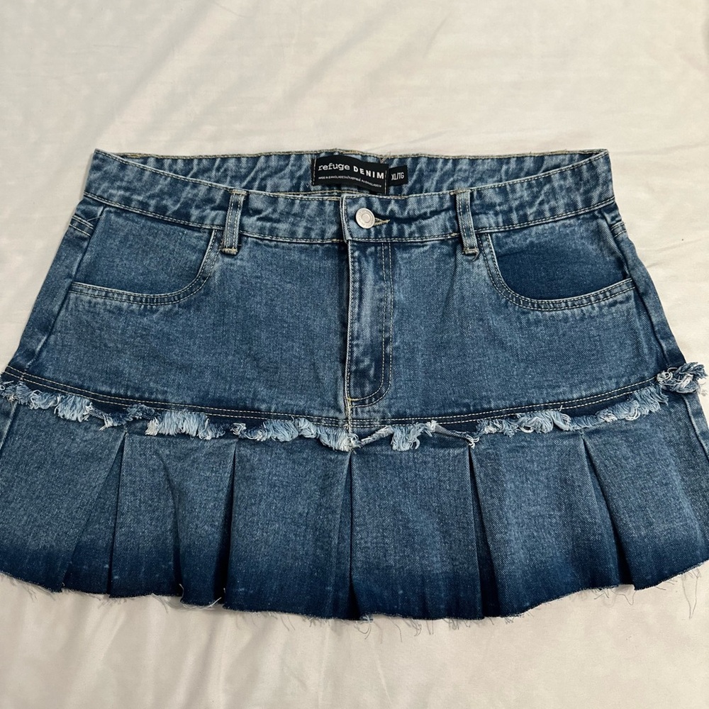 Refuge Blue Skater Mini Skirt Pleated Casual